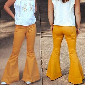 HomeFolk/L&B Mustard Yellow High Rise Flare Jeans Size 16 NWT